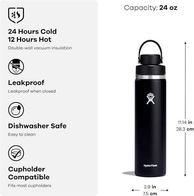 Hydro Flask Water Bottle - Insulated Stainless Steel - Wide Mouth Flex Chug Lid, Non Spill, Leakproof in 24 Oz Sandpiper