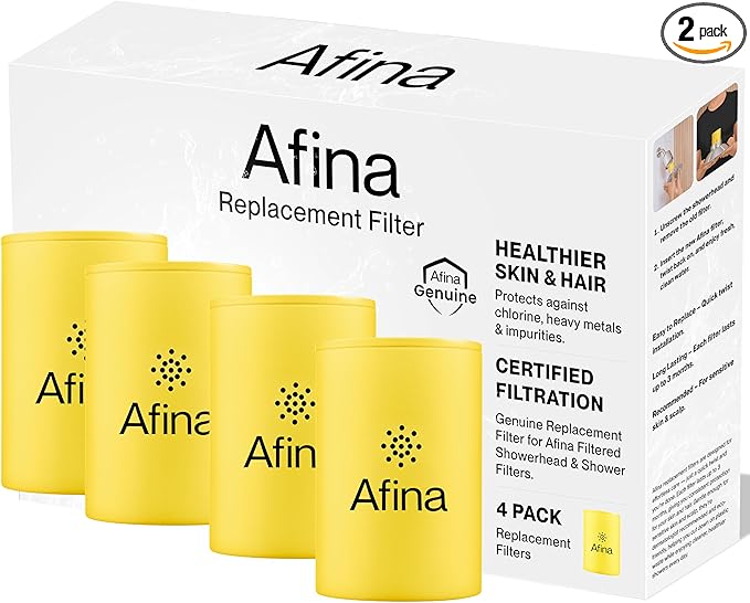 Afina Replacement Filter 4 Pack for Afina Filtered Showerhead & Shower Filter - Reduces Dry Itchy Skin, Dandruff, Eczema, and Dramatically Improves The Condition of Your Skin and Hair