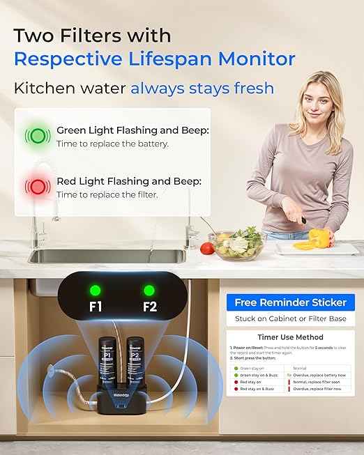 Waterdrop DLG-P Under Sink Water Filter System, 2-Outlet Filter, Reduces PFOA/PFOS Chlorine Chloramine Fluoride Odor, Under Sink Water Filtration System with Dedicated Faucet, Life Indicator - AquaVibe