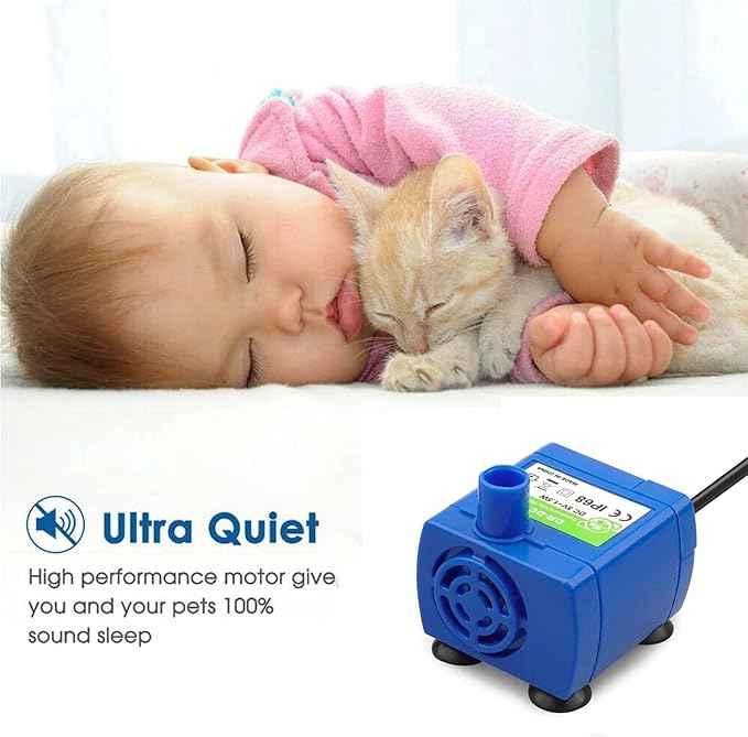 Cat Water Fountain Pump, Pet Fountain No LED Light Replacement Pump DR-DC160 Motor for 360° Cupcake Ceramic and Stainless Steel Cat Drinking Dispenser