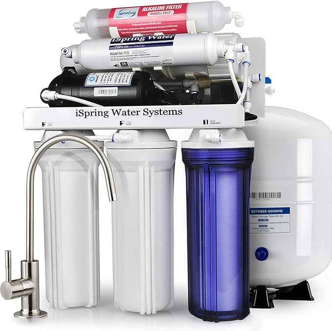 iSpring RCC7P-AK 6-Stage Reverse Osmosis System Under Sink with Alkaline Water Filter and Pump, pH+, 75 GPD, TDS Reduction, RO Drinking Water Filtration System & F19K75 2-Year Replacement Supply Set
