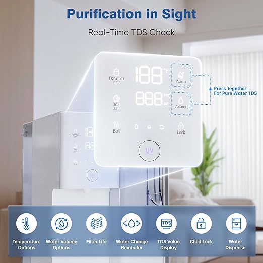 Reverse Osmosis Water Filter Countertop System, 5-Stage RO Filtration, Instant Hot Water with 4 Temperature Settings, BPA-Free, White, for Home Kitchen