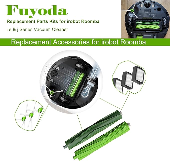 Replacement Parts accessories for iRobot Roomba e5 e6 i1 i2 i3 i3+ i4 i5 i6 i6+ i7 i7+ i8 i8+ j5 j6 j7 j8,for Roomba i e&j Series Vacuum Cleaner(2 Set Roller Brushes,10 HEPA Filters,10 Side Brushes) - AquaVibe