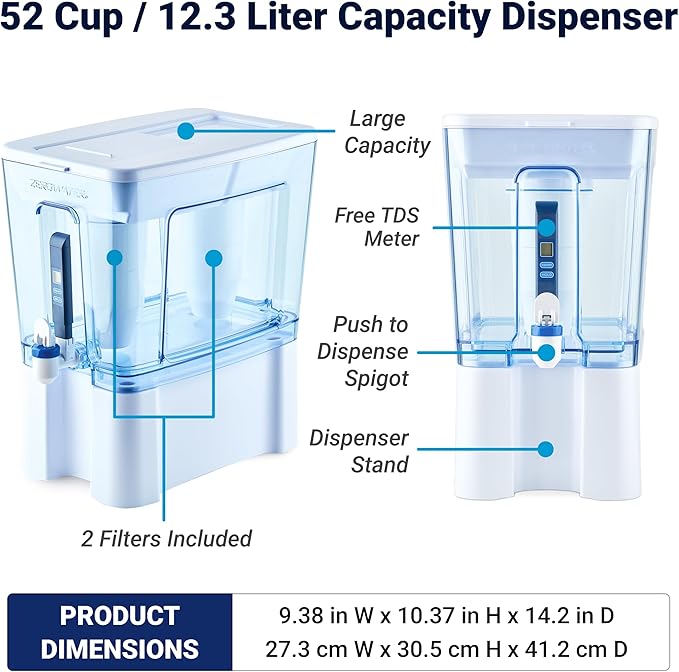 ZeroWater Official Replacement Filter - 5-Stage 0 TDS Filter Replacement & 52-Cup Ready-Read 5-Stage Water Filter Dispenser with Instant Read Out - 0 TDS for Improved Tap Water Taste
