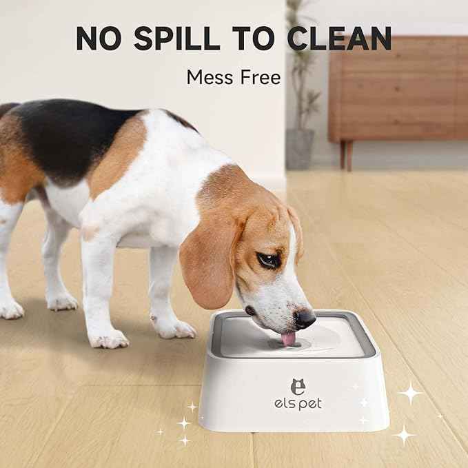 ELS PET Anti-Spill Dog Water Bowl with Floating Disk, Large Capacity, 2L/70 fl oz, Nylon Material, Dimension 10 x 10 x 3.5 in