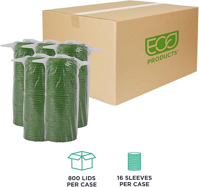 Eco-Products Compostable Coffee Cup Lids, Case of 800, Green Veridian Tops, Fits 8oz Hot Cups, Made from PLA Plastic, A Renewable Material Made from Plants, ASTM, BPI-Certified