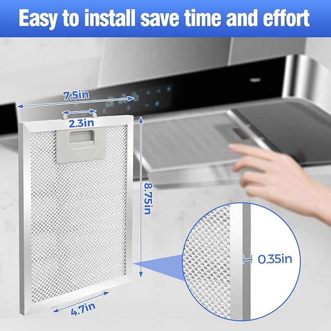 W10915369 Range Hood Filter 2 Pack - Aluminum Frame & Mesh, Universal Grease Filter (8.75"x7.5"x0.35") by oneket