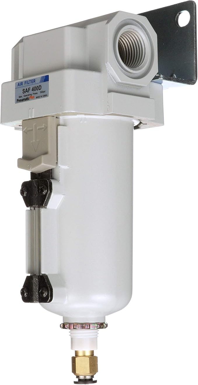 PneumaticPlus SAF400-N04BD-MEP Compressed Air Filter 1/2" NPT, 10 Micron Element, Metal Bowl, Auto Drain, Bracket Included - AquaVibe