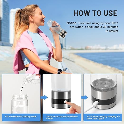 snawowo Hydrogen Water Bottle with LED Display, Stainless Steel, 460ml Capacity, Digital Timer, SPE/PEM Electrolysis Technology, Wellness Enhancement for Fitness and Daily Hydration