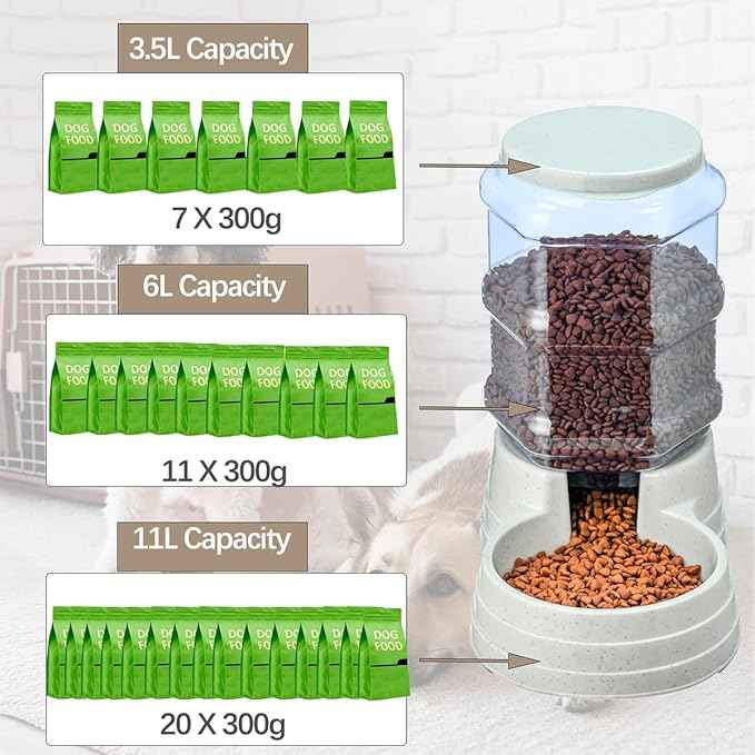 3 Gallon Gravity Large Dog Food Feeder,11L Automatic Pet Feeder, Dog Food Dispenser for Large Breed
