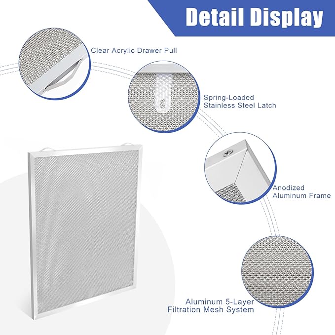S99010430-002 Range Hood Filter 15-3/4" x 13-7/8" x 3/8"(2-Pack,5-Layer Aluminum Filter)4512880 Compatible with B.roan,N.utone,HPF30 Range Hood Filters - AquaVibe