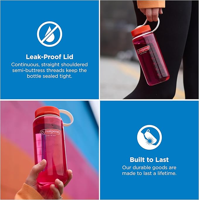 Nalgene 16 oz Wide Mouth Water Bottle | BPA-Free, Durable & Leak Proof, Lightweight Travel Bottle, Fits In Cupholders, Slate blue