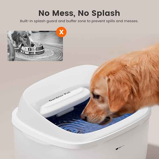 Gardner Pet Dog Water Fountain for Large Dogs, 8L/2.1Gal Large Capacity Automatic Dog Water Bowl Dispenser with Vortex Circulation, Splash-Proof, Quiet Dog Water Bowl(Without Adapter)