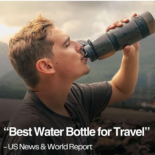 Water-to-Go Water Filter Bottle for Hiking Camping and Survival - One Liter Water Purifier Bottle for Safe Water Anywhere - Eco-Friendly Bioplastic, New Leak-Proof Lid, Filters Viruses