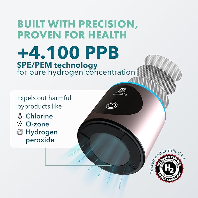 Hydrogen Water Bottle Generator - Up to 4100+ PPB Molecular Hydrogen Infusion - SPE/PEM Technology - Certified H2 Generator - Rechargeable - Extended Warranty - 10 oz (Pink)