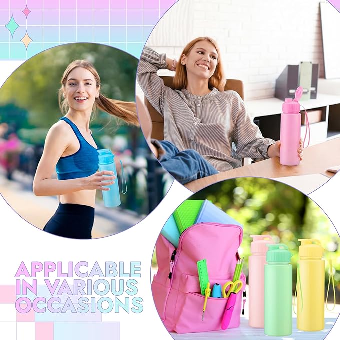 Maxcheck 30 Pieces Water Bottle Bulk 17 oz Plastic Sports Water Bottles Bulk with Handle Strap Lightweight Leakproof Drink Flip Top for Adults Fit Gym(Macarons Style,Macarons Color)