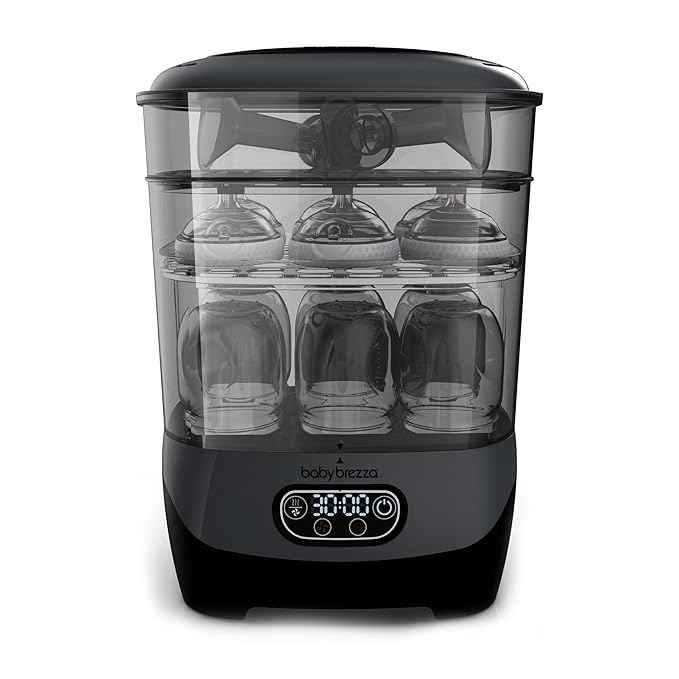 Baby Brezza Bottle Sterilizer and Dryer Advanced – 33% Faster - Largest Capacity Steam Sanitizer - Universal Sterilization Machine for All Bottles + Pump Parts - HEPA Air Filter, Charcoal