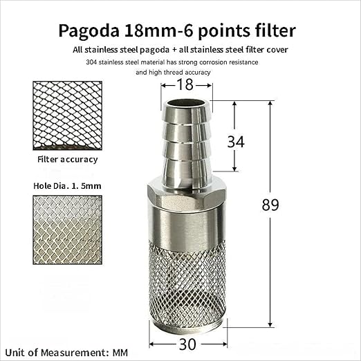 304 Stainless Steel Water Pump Filter Hose End Strainer Barbed Inline Mesh Screen, Assorted Sizes for Pressure Washer Garden RV Prevents Debris Clogging,1pcs(18mm 3/4 Inch)