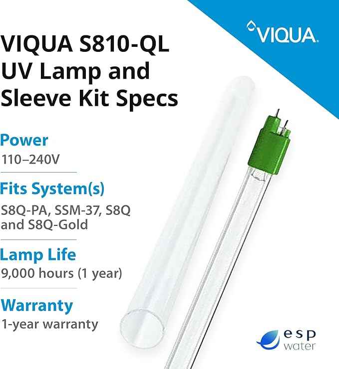 VIQUA S810-QL UV Lamp and Quartz Sleeve Bundle – Includes S810RL Bulb, QS-810 Sleeve & O-Rings – Compatible with S8Q-PA, S8Q, S8Q-Gold, S8Q-PV, SV8Q-PA, SSM-37, SSMV-37 UV Systems
