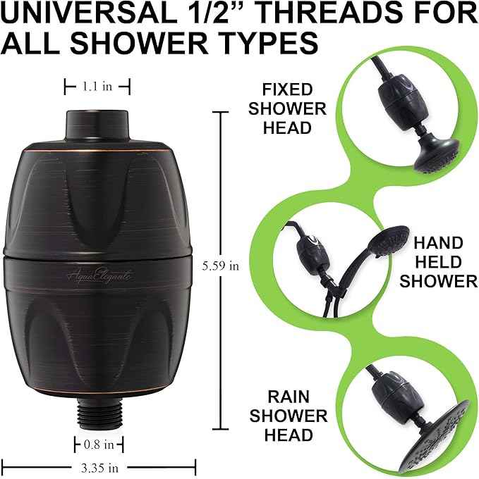 Aqua Elegante 16-Stage Shower Filter - Universal Showerhead Water Filters To Remove Chlorine + Hard Minerals - Bath Purifier And Filtered Softener System With Activated Charcoal - Oil-Rubbed Bronze