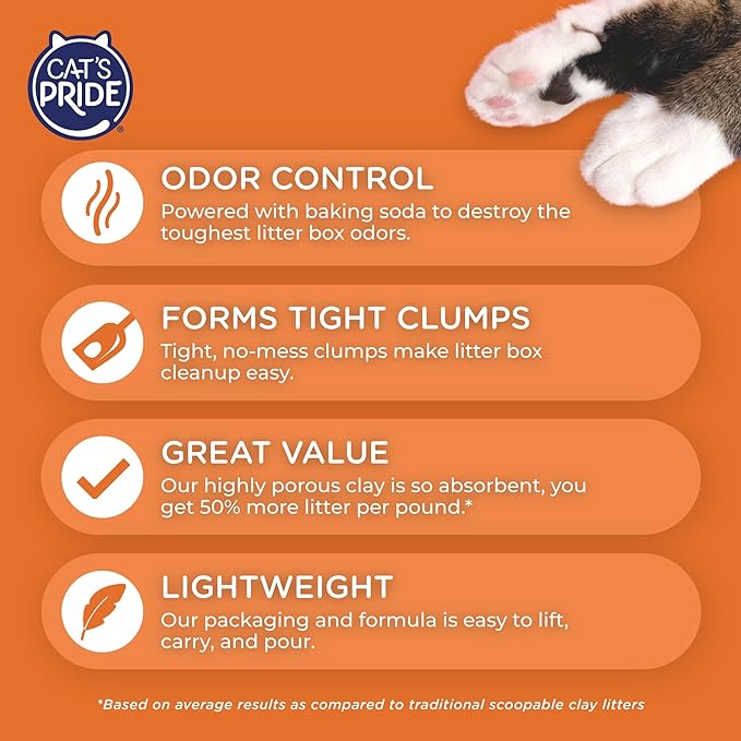 Cat's Pride Lightweight Clumping Litter: Baking Soda - Powerful Odor Control - Scented, 10 Pounds