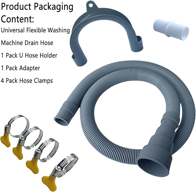 Washing Machine Drain Hose, Universal Flexible Drain Hose Extension Kit for LG/GE/Samsung Washer, Dishwasher, With 1 Extension Adapter,4 Clamps,1 U-Bend Holder (3.2feet)