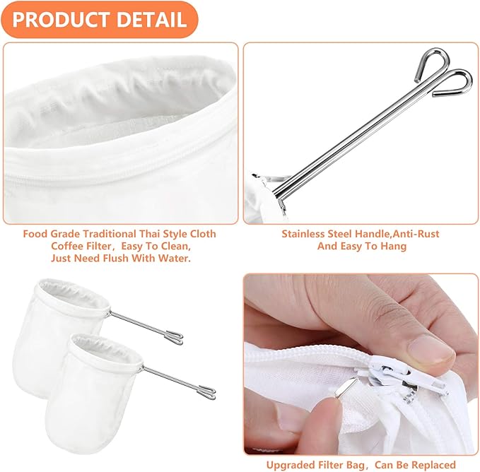 Tatuo 4 Pieces 5.5 Inch Ultra Fine Mesh Strainer Bags Reusable Filter with 2 Stainless Steel Frame with Handle for Filter Nut Milk Coffee Tea Traditional Thai Butter Bag Juices and Fresh Cheese Cotton
