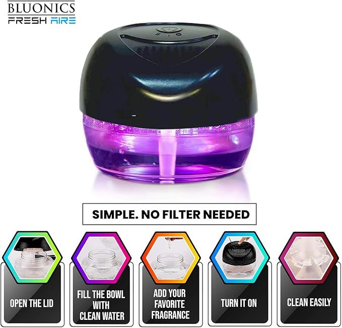 Bluonics 4-Pack Fresh Aire Water Based Revitalizer. Black Color with 7 LED Color Changing Lights White Noise Machine Use Essential Oils and Fragrances