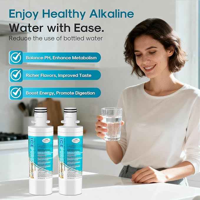 ICEPURE Alkaline LT1000PC Refrigerator Water Filter and Air Filter Replacement for LG LT1000P/PC/PCS, Kenmore 9980, ADQ74793501 ADQ74793502 ADQ747935 MDJ6484460 LT1000, Enhances PH, 3 Combo
