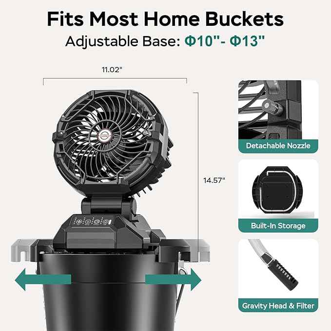 Portable Misting Fan for Outdoors Patios - 30000mAh Rechargeable Battery Powered Camping Fan, 4 Spray Mister with Timer, Fits 10-13" Bucket, 4 Speed, 90° Auto Oscillation for Garden Sports Travel Golf
