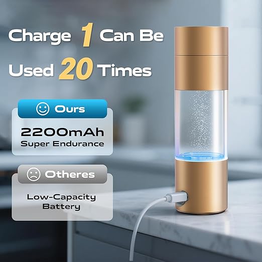 Hydrogen Water Bottle Generator,4500PPB SPE/PEM Technology -Smart Electrolysis Water Ionizer -320ML Portable Rich Hydrogen Water Machine for Health Gifts, 24-Hour Hydrogen Retention (Gold)