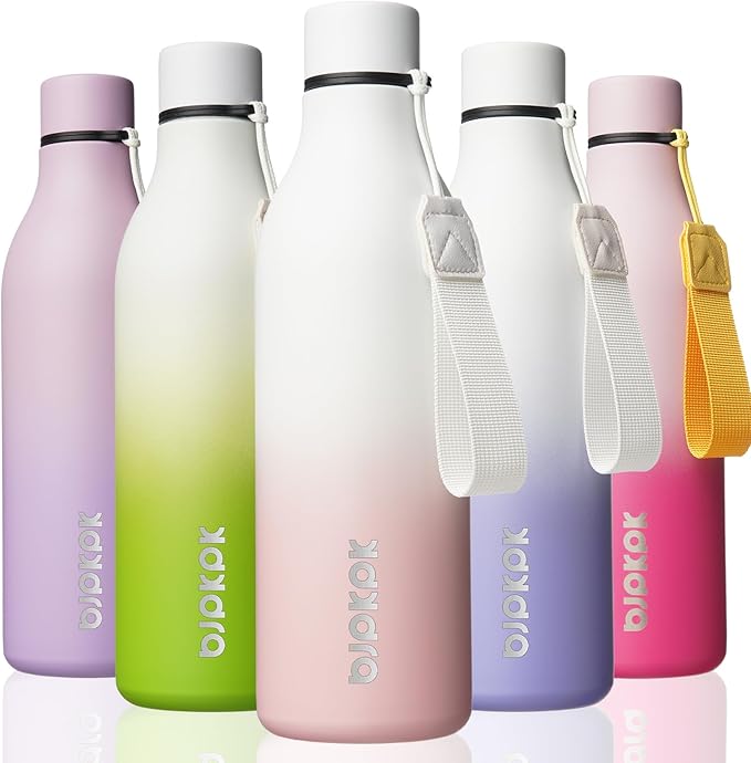 BJPKPK Insulated Water Bottles, 25 oz Stainless Steel Metal Water Bottle with Strap, BPA Free Leak Proof Jugs, Mugs, Flasks, Reusable Thermal Flasks for Sports & Travel, Graceful Pink