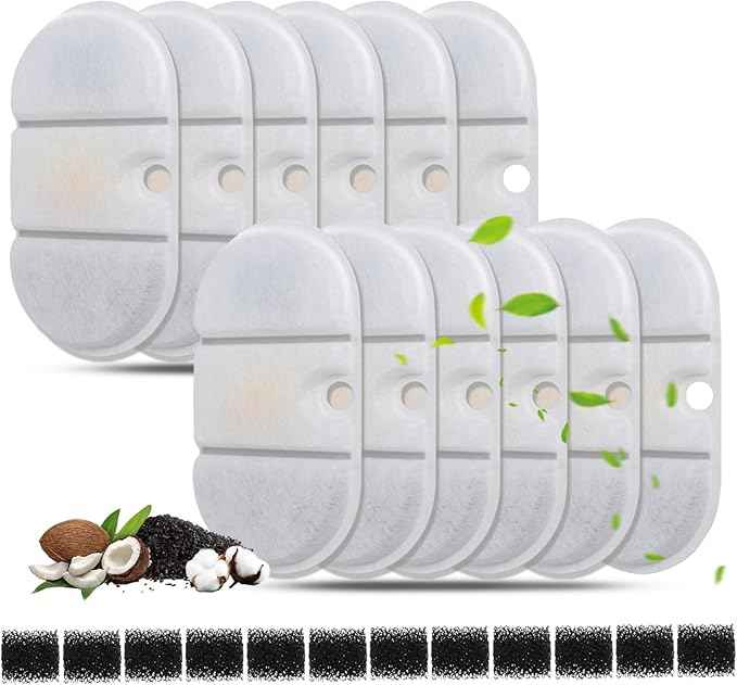 24 Packs Cat Water Fountain Replacement Filters Compatible with PETLIBRO PLWF002-71oz/2.1L Capsule Pet Fountain, Dog Dispenser Replacement Filter Set with Sponges