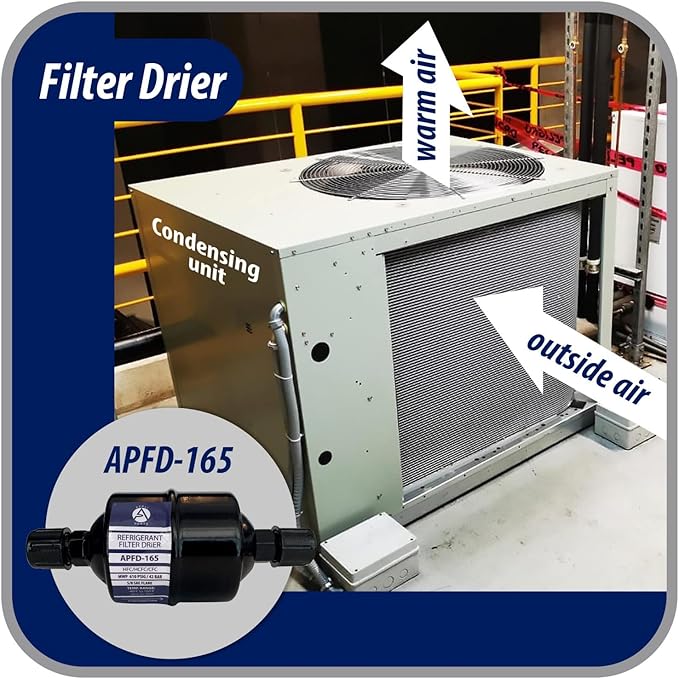 Appli Parts APFD-165 5/8 in Liquid Line Refrigerant AC Filter Drier hvac Refrigeration 165 SAE Flare connection universal unidirectional 6in long 3in wide