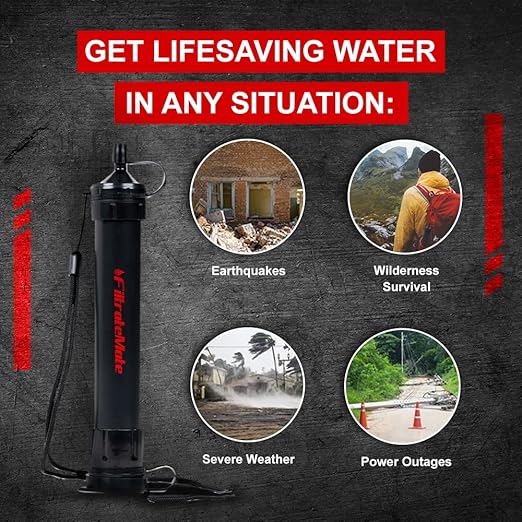 Original Defense® FiltrateMate Portable Water Filter Straw – High-Performance Nanofiber Filtration for Emergency Preparedness, Hiking, and Camping – Purifies up to 1,000 Liters