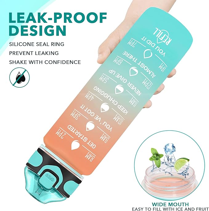 Enerbone 32 oz Water Bottle with Times to Drink and Straw, Motivational Drinking Water Bottles with Carrying Strap, Leakproof BPA & Toxic Free, Ensure You Drink Enough Water for Fitness Gym Outdoor