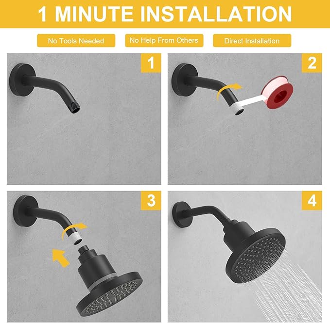 BESy Filtered 6 Inch Round Rain Shower Head High Pressure Rainfall Showerhead Filter Heavy Duty For Hard Water Universal for Remove Chlorine and Harmful Substances Matte Black