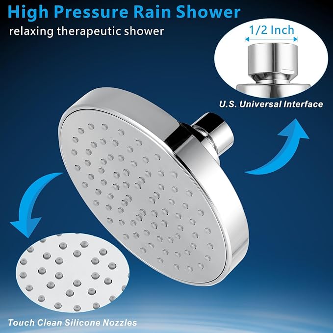 High Pressure Shower Head - 4.7“ Powerful Bathroom Pressure Boosting Rain Showerhead - Perfect Universal Replacement for Rainfall Shower Heads (2 Pack, Chrome)