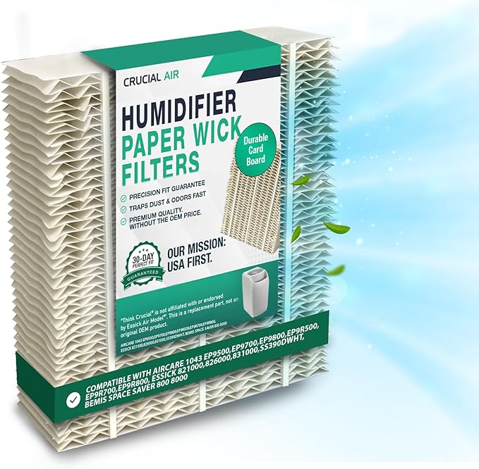 Think Crucial Replacement Humidifier Paper Wick Filters Compatible with Aircare Part # 1043 & Models EP9500,EP9700,EP9800,EP9R500,EP9R700,EP9R800 - Essick: 821000,826000,831000,SS390DWHT (1 Pack)
