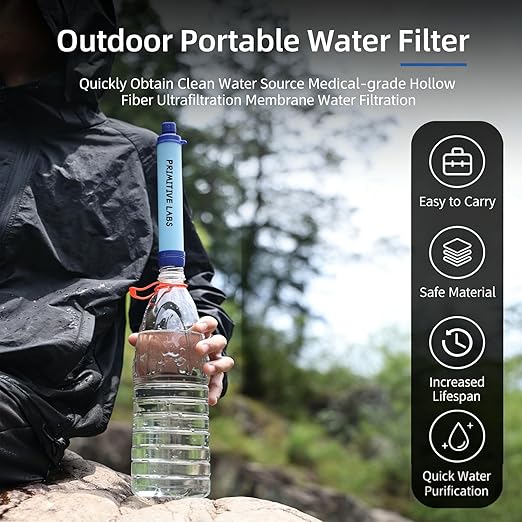 Water Filter, Survival Filtration Portable Gear, Emergency Preparedness, Supply for Drinking Hiking Camping Team Family Outing (2PCS)