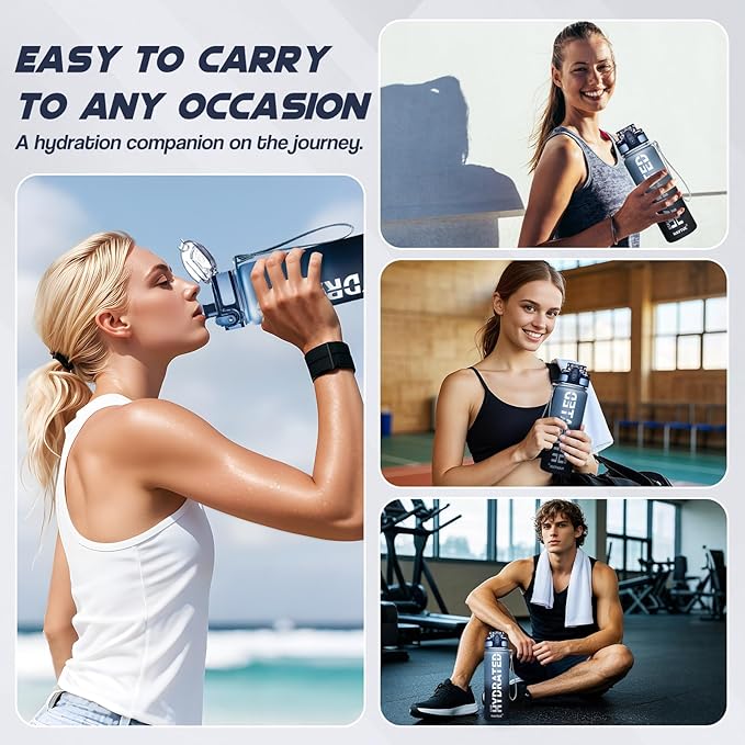 Water Bottle, 16oz Sports Water Bottles with Time Marker Wide Mouth, Motivational and Leakproof Drink Bottle, BPA Free Tritan with Carry Strap for Gym Fitness Outdoor(1 Bottle)