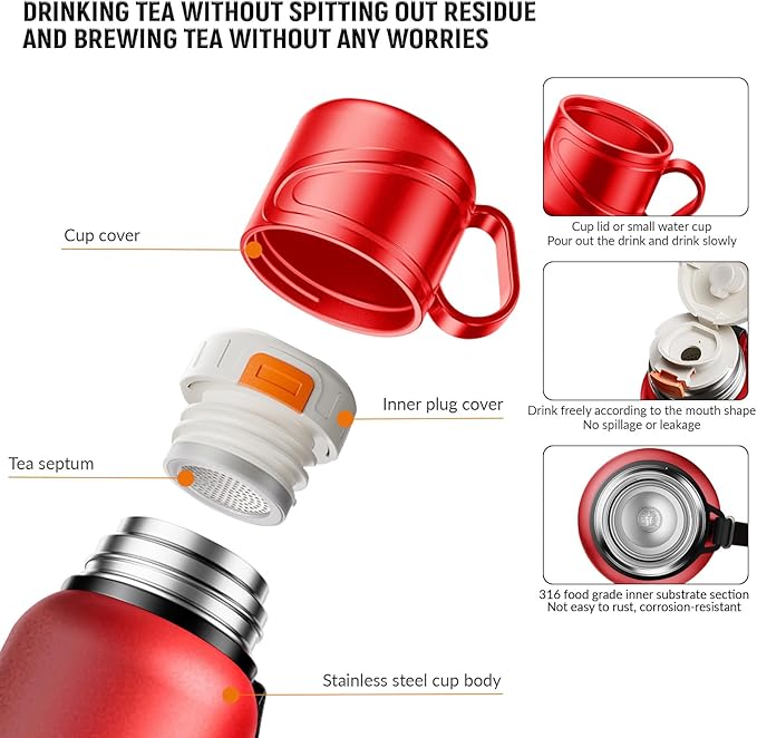 Double wall vacuum Leakproof stainless steel wide mouth insulated water bottle;tea tumbler with infuser,cup,lid;smart thermoses hot drinks;thermal flask ice coffee with led digital temperature display