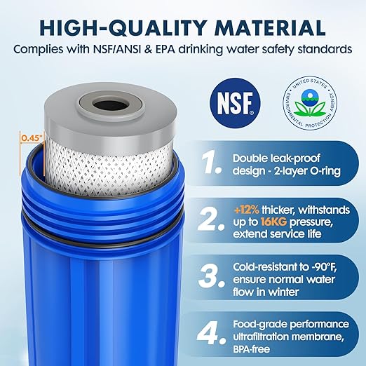 Whole House Water Filter System,Iron Manganese Filter,Top-Tier 3 Stage Water Purifier with Sediment & Carbon Filter,Deeply Adsorb 99% Stains Yellowing,Laundry,Lead,Arsenic,Metallic Taste,20x4.5Inch