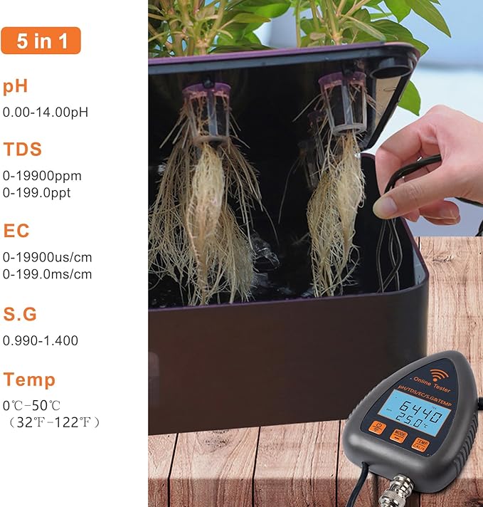 Soil Testing, Smart Ph Meter Ph Tds Ec S.G Temp Water Quality Tester Online Aquarium Pool Hydroponics Data Logger Monitor
