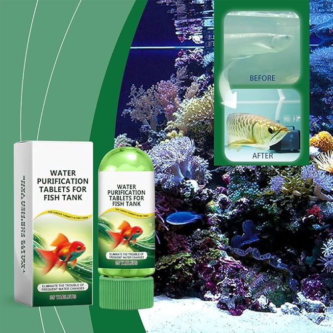 Powerful Aquarium Water Purification Tablet for Fish Tank,Portable Aqua Water Purification Tablets,Water Purifying Tablets for Aquariums,Remove All Kinds of Turbidity from Fish Tank Water (2pcs)