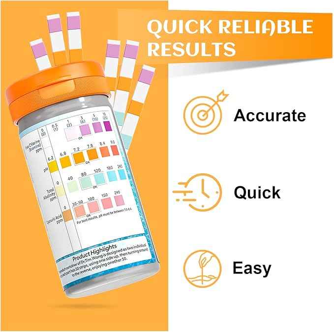 Dr.Tim.Wang Pool and Hot Tub Test Strips - Medical Grade Precision 4 in 1 Pool Water Test Kit - Testing pH Free Chlorine(Bromine) Total Alkalinity & Cyanuric Acid
