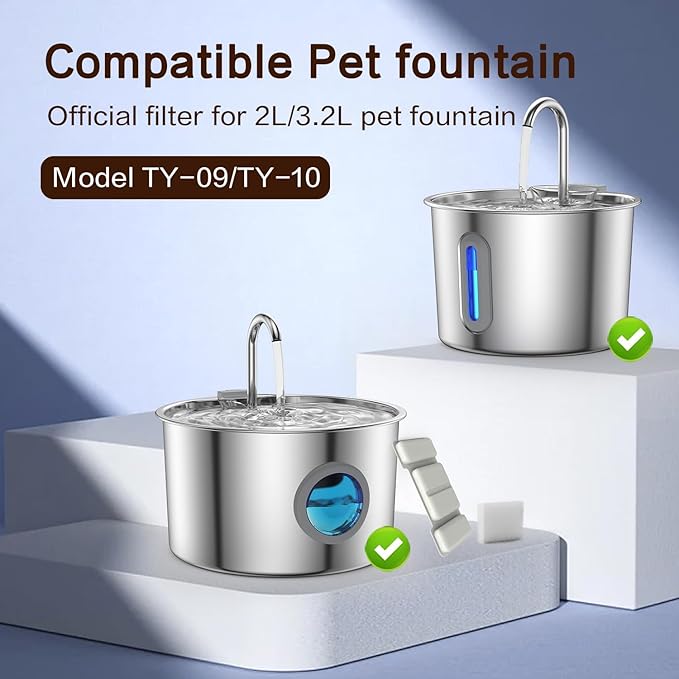 Cat Water Fountain Filter for 108oz/3.2L Stainless Steel Automatic Cat Fountains,Pet Water Dispenser Filter Replacement,Contains 8 Filters and 4 sponges