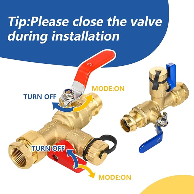 3/4 Inch GUOFIS IPS Tankless Water Heater Valve Kit with Pressure Relief Valve(3/4"FIPx 3/4" Press),2 Set Water Heater Valve Kit
