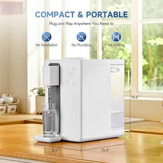 CO-Z Countertop Reverse Osmosis Water Filter, 4-Stage RO Water Filtration System, Portable Water Purifier Dispenser with 3 Preset Volume Options, 3:1 Pure to Drain, NSF/ANSI 58, No Installation