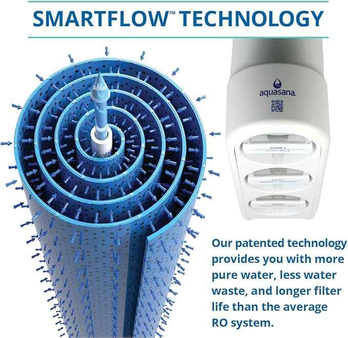 Aquasana SmartFlow™ Reverse Osmosis Water Filter System - High-Efficiency Under Counter RO Removes up to 99.99% of 90 Contaminants, Including Fluoride, Arsenic, Chlorine, and Lead - Chrome Faucet